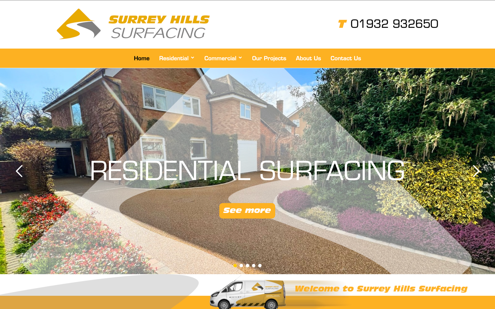 Surrey Hills Surfacing website on desktop